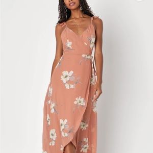 Lulus All Mine Rusty Rose Floral Print High-Low Wrap Dress